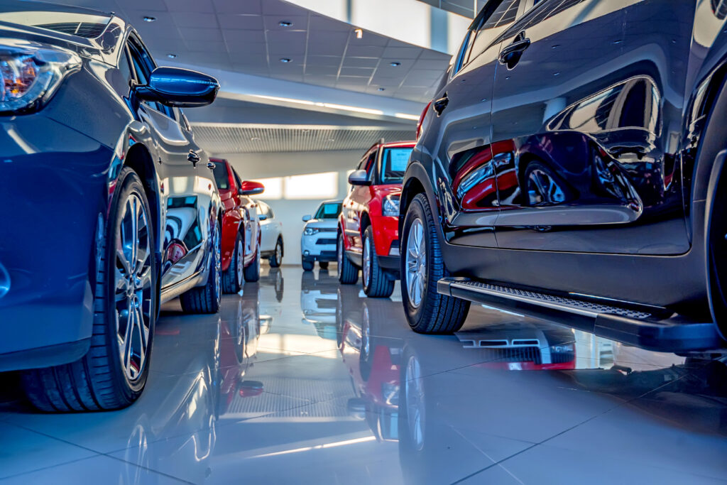 New cars at a dealer showroom