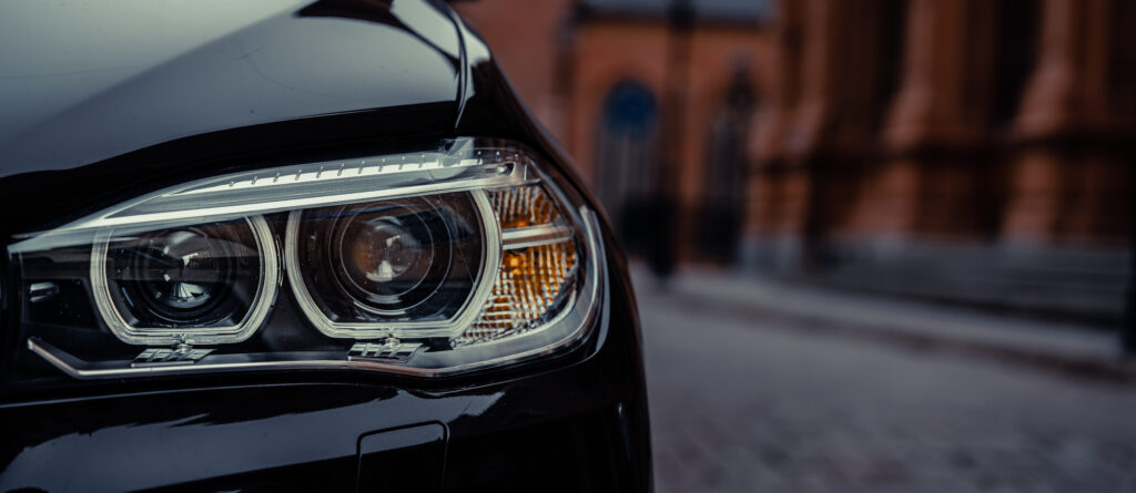 Close up of car headlight