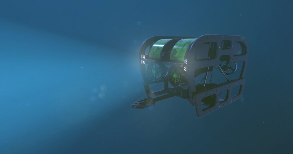 Rendered image of a deep sea remote operated underwater vehicle