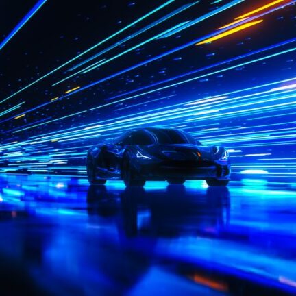 3D model rendering of a sports car driving
