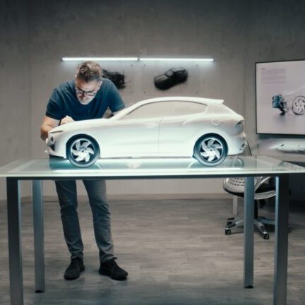 Automotive designer working on prototype model car