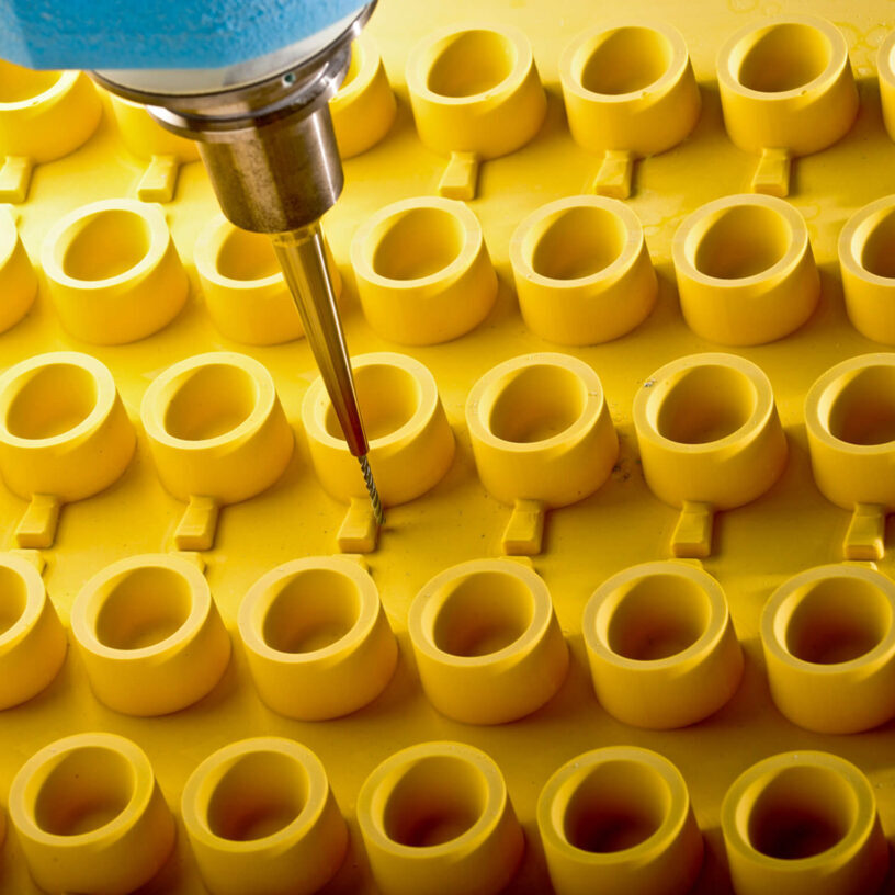 PU tooling material in a CNC machine showing machining details