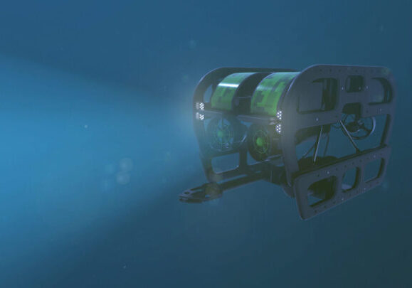 Rendered image of a deep sea remote operated underwater vehicle