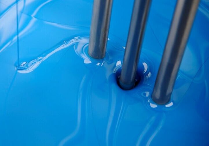 Blue resin being poured